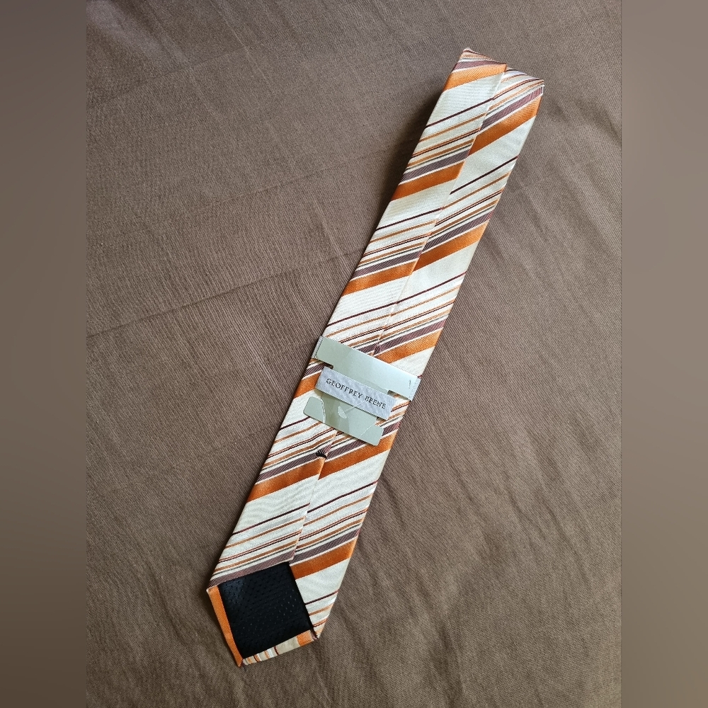 Geoffrey Beene Men's Striped Tie - Orange and Brown - Picture 8 of 10